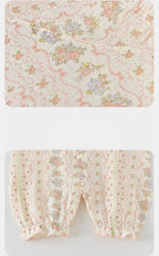 2026 Summer Baby Bodysuit Floral Print Cotton Peter Pan Collar Puff Sleeve Romper for Girls Soft Breathable Outfit