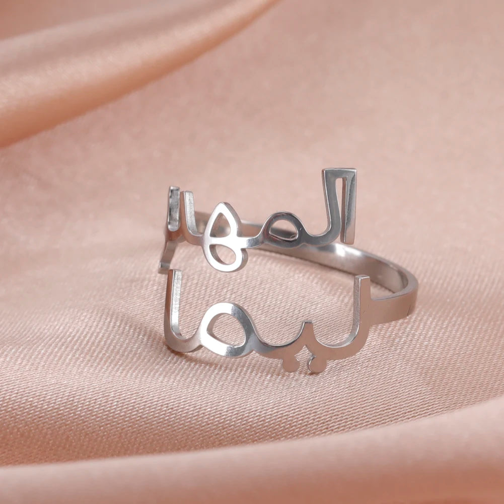 Custom Double First Name Finger Ring For Women Men Personalized Couple Family Gift Gold Color Stainless Steel Metal Jewelry