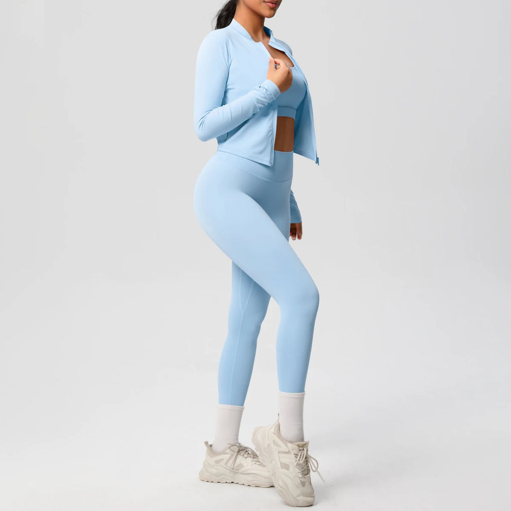 3pcs Sportswear Yoga Set Gym Sports Bra Zipper Jacket Leggings Clothes Sportswear Yoga Suits For Women Fitness Set Tracksuit