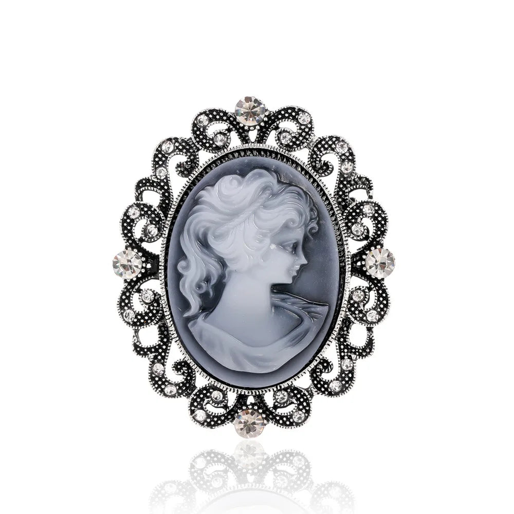 Vintage Victorian Design Queen's Cameo Brooch Pin, Antique Wedding Beauty Jewelry Gift, Elegant Style