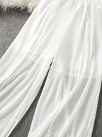 Summer solid color chiffon wide leg pants for women, high waisted, elastic waistband, flowing and slimming, casual pants