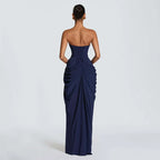 Women Solid Pleated Sexy Strapless Dress Lady Chic Off-shoulder Backless High Waist Split Dresses 2026 New Evening Party Gown