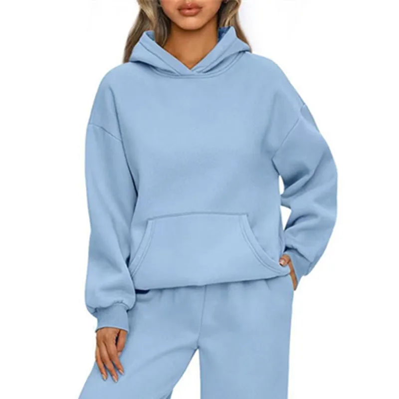 Autumn Winter Casual Sports hoodie Sweatshirt Solid-color long-sleeve Women's Fashion Loose hoodie Women's tops pullover