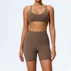 Hearuisavy Summer Super-Soft 2Pcs Women's Running Sports Shorts Set Breathable Fitness Yoga Bra Casual Push Up Workout Crop Top