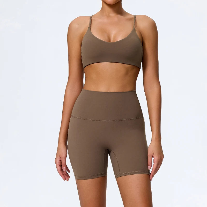 Hearuisavy Summer Super-Soft 2Pcs Women's Running Sports Shorts Set Breathable Fitness Yoga Bra Casual Push Up Workout Crop Top
