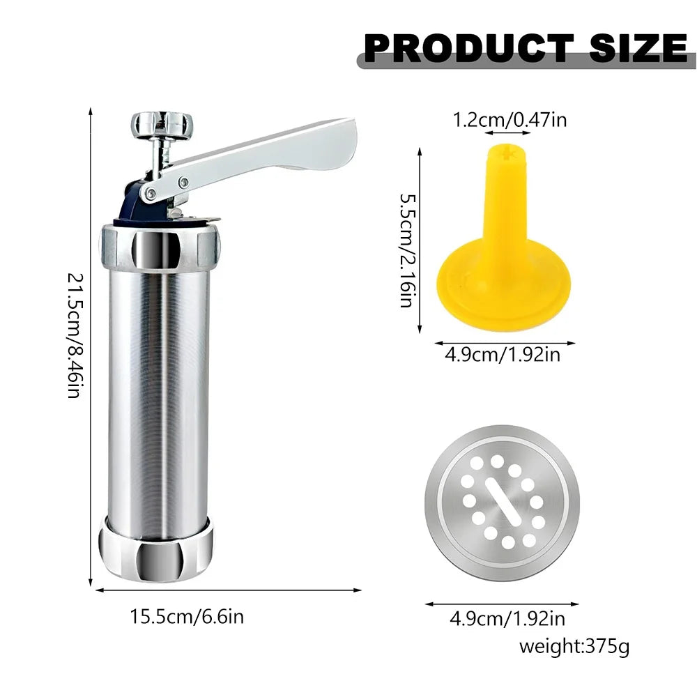 Cookie Press Gun Kit  Aluminum Cookie Churros Maker Christmas Spritz Cookie Press Gun 10/20 Cookie Discs and 4 Icing Nozzles
