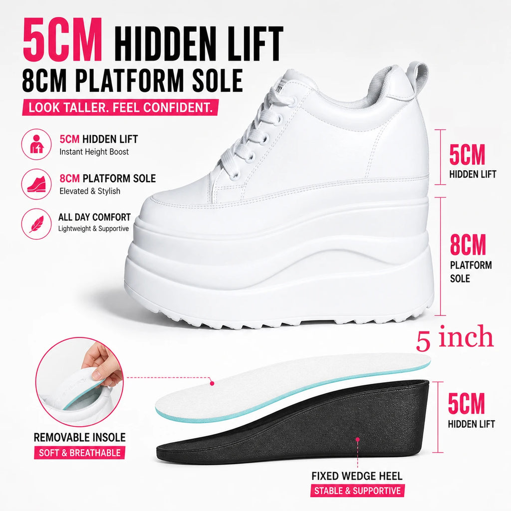 Fujin 13cm 2025 Genuine Leather Platform Wedge Flats Shoes Chunky Sneaker Casual Comfy High Brand Fall Autumn Walking Shoes