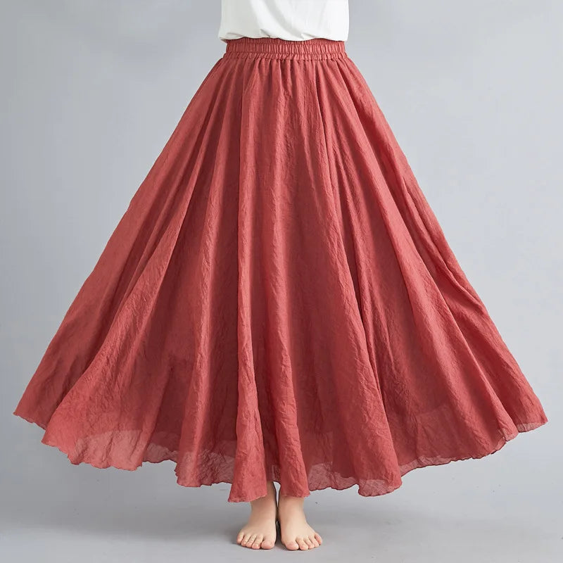 new 2020 Women Linen Cotton Long Skirts Elastic Waist Pleated Maxi Skirts Beach Boho Vintage Summer Skirts Faldas Saia Main image