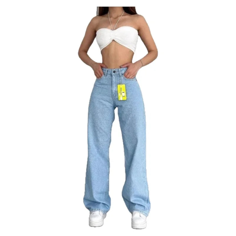 High Waist Straight Leg Jeans plus Size Fashionable Spring Autumn Long Pants Comfortable Casual Russian Cross-Border Style