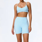 Hearuisavy Summer Super-Soft 2Pcs Women's Running Sports Shorts Set Breathable Fitness Yoga Bra Casual Push Up Workout Crop Top