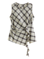 FSLE Retro Plaid Round Neck Slim Waist Sleeveless Shirt for Women New Summer 2026 Style with Ribbon Korean Style Y2k