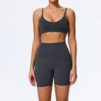 Hearuisavy Summer Super-Soft 2Pcs Women's Running Sports Shorts Set Breathable Fitness Yoga Bra Casual Push Up Workout Crop Top