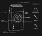 VGR high-end men's shaver alloy reciprocating three blade shaver LED intelligent digital display 9000 speed hair trimmer V-378
