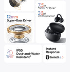 Baseus BC1 Ear Clip Earbuds Open Ear Wireless Earphones Bluetooth 6.0 Clip On Sports Headphones 4-Mics Super Bass IP55 Ear buds