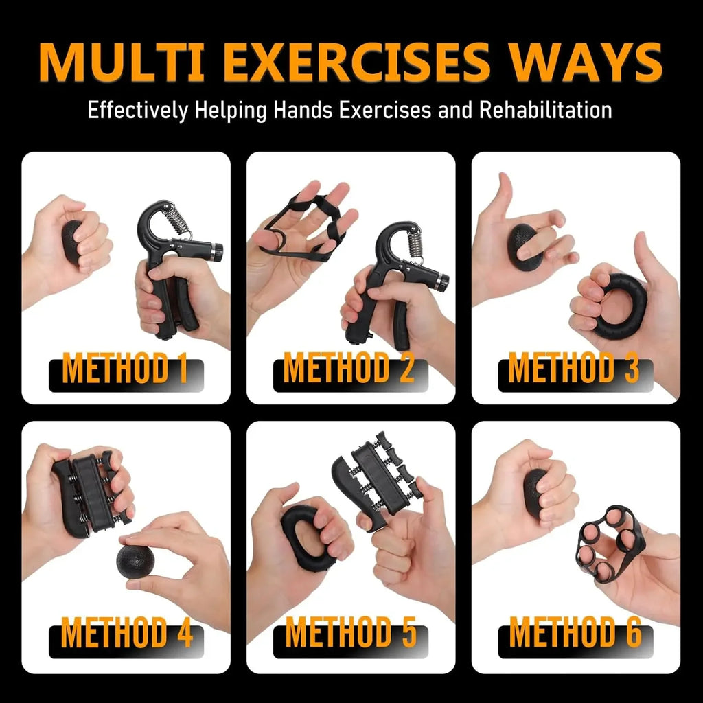 6 Pack Hand Grip Strengthener Kit, Adjustable Resistance Counting Hand Gripper, Finger Exerciser, Grip Ring & Stress Relief Ball for Forearm Workout, Wrist Rehabilitation Training