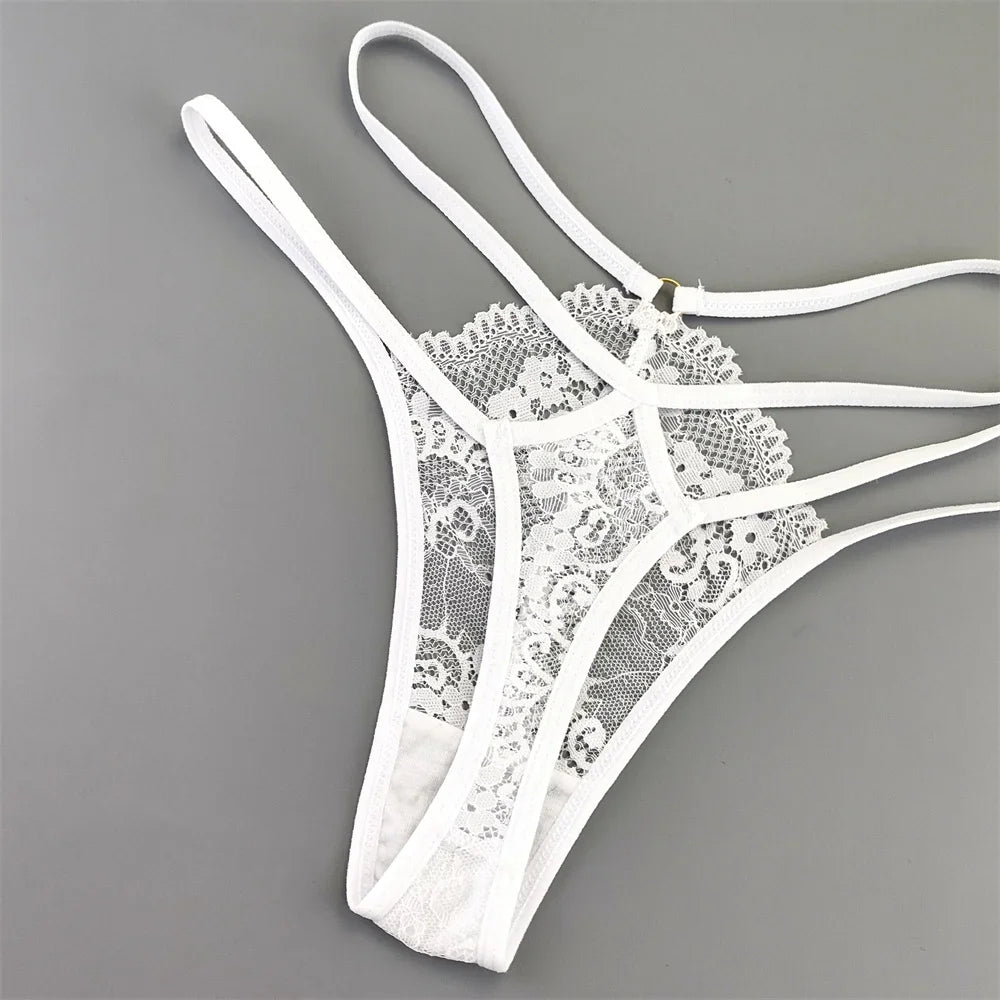 3 Pcs Lace Thin Strap Thong Women Low Waist Sexy Perspective Underwear Ladies Transparent G-string Panty Plus Size T-back