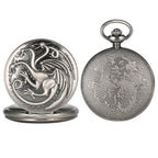 Retro Gray Three-headed Fire Dragon Necklace Quartz Pocket Watch Men Antique Nordic Amulet Pendant Women Game Movie Jewelry Hour