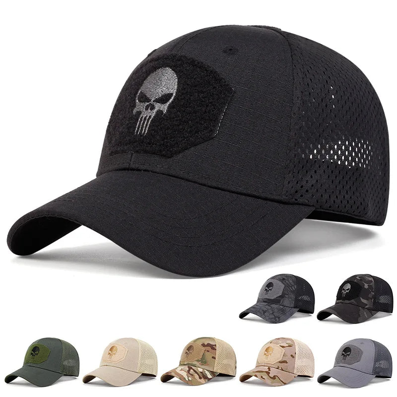 Skull Tactical Airsoft Cap Adjustable Breathable Sun Visor Trucker Hat Mesh Hunting Hiking Snapback Baseball hats gorra Main image