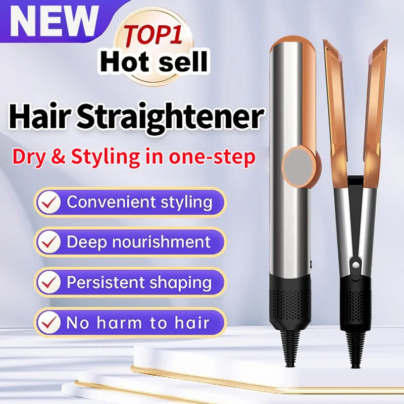 2-in-1 Hair Dryer and Flat Iron Dual Heat Negative Ion Hair Styler for Quick Drying and Straightening Travel Friendly Home Use