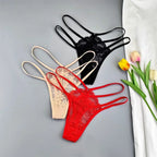 3 Pcs Lace Thin Strap Thong Women Low Waist Sexy Perspective Underwear Ladies Transparent G-string Panty Plus Size T-back
