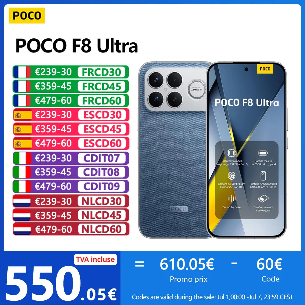 POCO F8 Ultra 5G, NFC,120Hz 6.9" AMOLED Display, 50 MP Light Fusion 950 Sensor with OIS, 6500 mAh Battery, IP68
