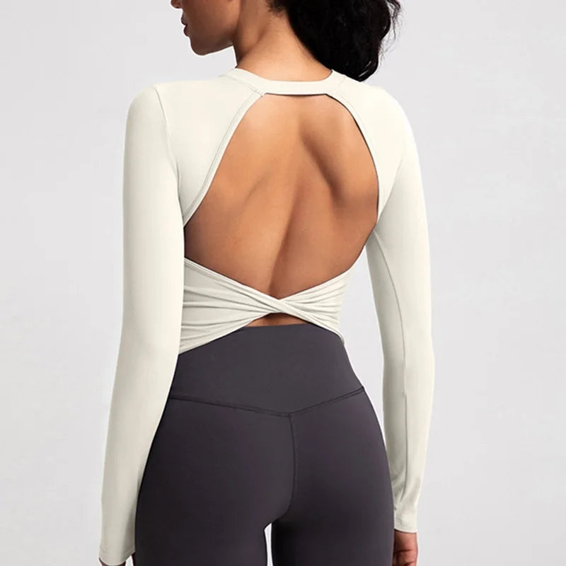 Cloud Hide Black Beauty Back Yoga Shirts Women Long Sleeve Blouse Plus Size Sports Gym Fitness Top Running T-Shirt Workout Shirt