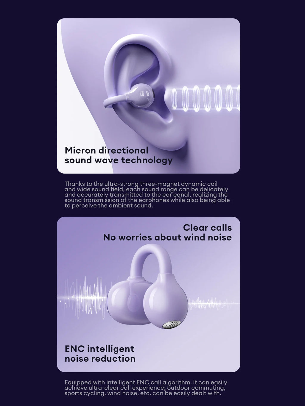 Lenovo LK6 Over Ear Wireless Bluetooth 5.4 Headphones Sound Quality Noise Reduction Ear Clip Earphones Long Endurance Earsets