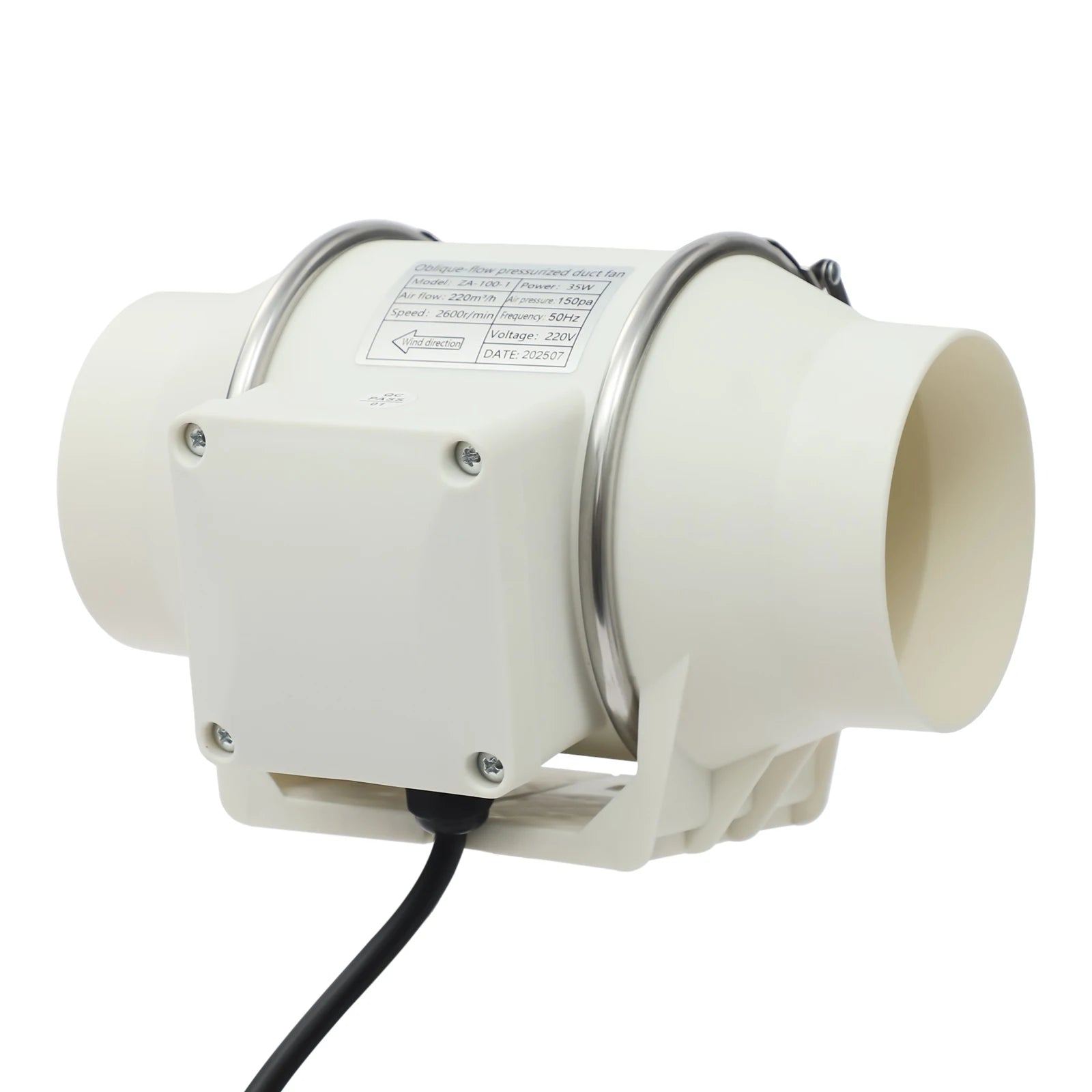 220V Duct Fan, Silent Inline Ventilation Exhaust Fan Air Ventilator for Kitchen/Bathroom/Bath, 2600rpm Main image