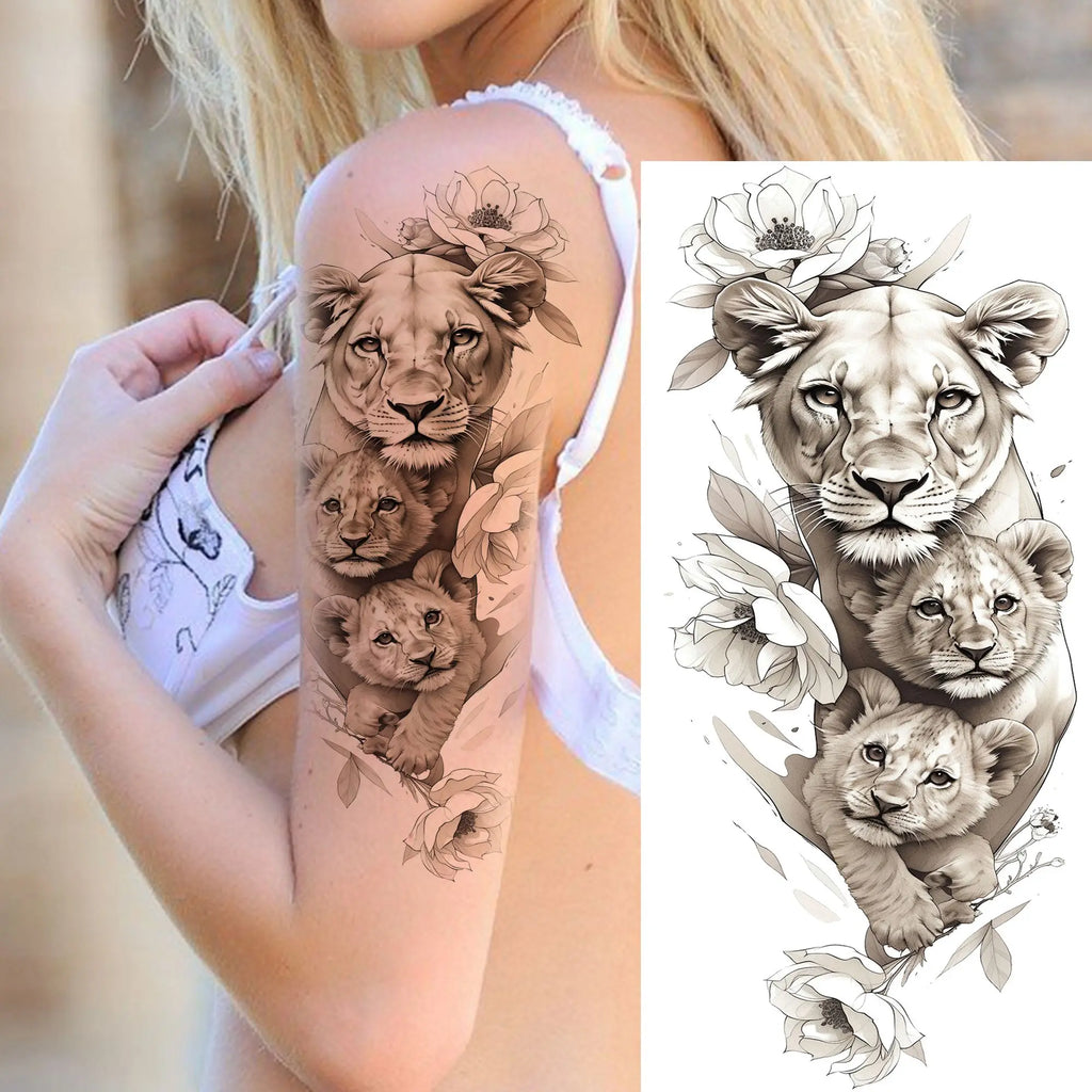 1 Sheet Unique Watercolr Lion Tiger Animals Temporary Tattoos Long Lasting Waterproof Fox Owl Fake Tattoo Sticker Body Art Tatoo