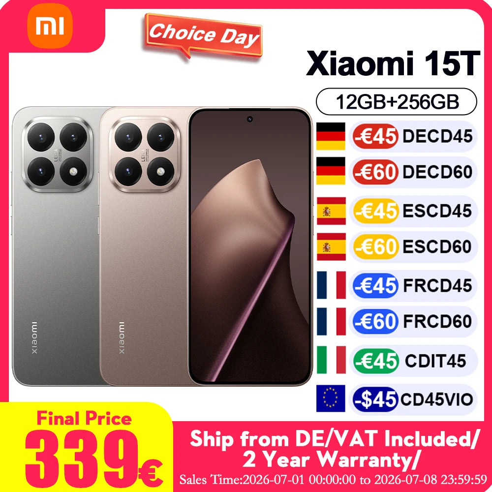 Xiaomi 15T 5G Smartphone Global Version 7.5mm Slim Body 6.83 "AMOLED Display 120Hz MTK Dimensity 8400-Ultra CPU 5500mAh Leica Triple Camera Without Charger