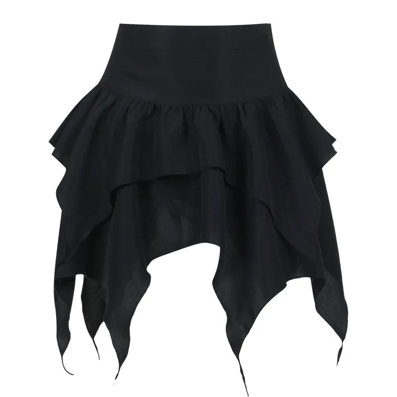 Summer Fashion Short Skirts New Sexy Women Gothic Punk Irregular Skirts Solid Color Drawstring Tie-Up Ruched Ruffles Mini Skirt