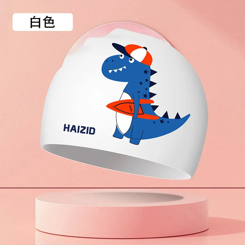 Kids Swim Cap High Elastic Waterproof Silicone Breathable Lightweight Cartoon Pattern for Pool Swimming Boys Girls Comfort Fit