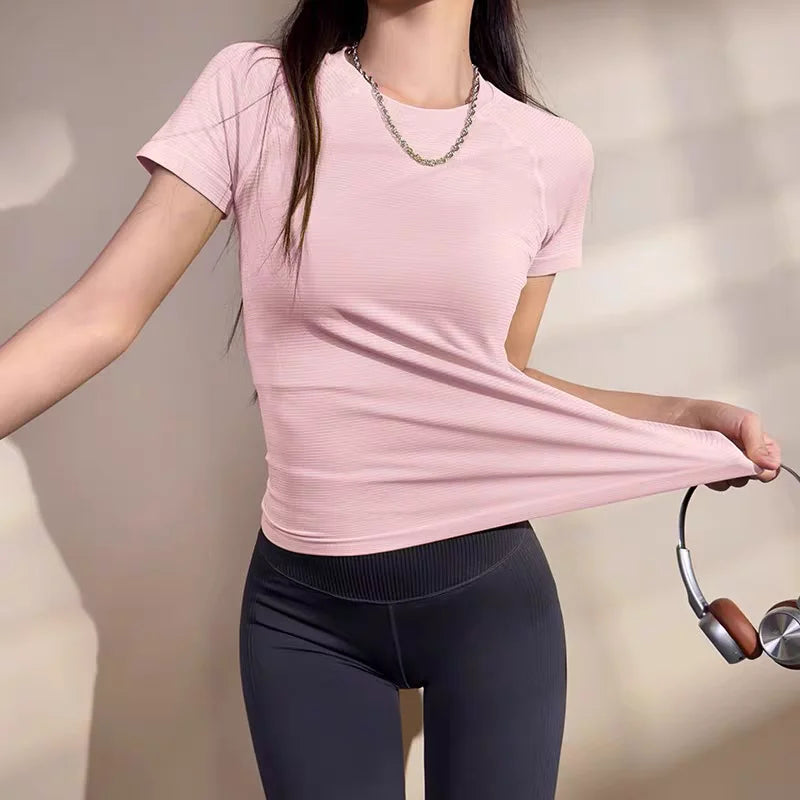 Women Yoga Top Seamless Sport T Shirts Fitness Clothes Short Sleeve Yoga Shirt Gym Top Running Active Wear Sport Top