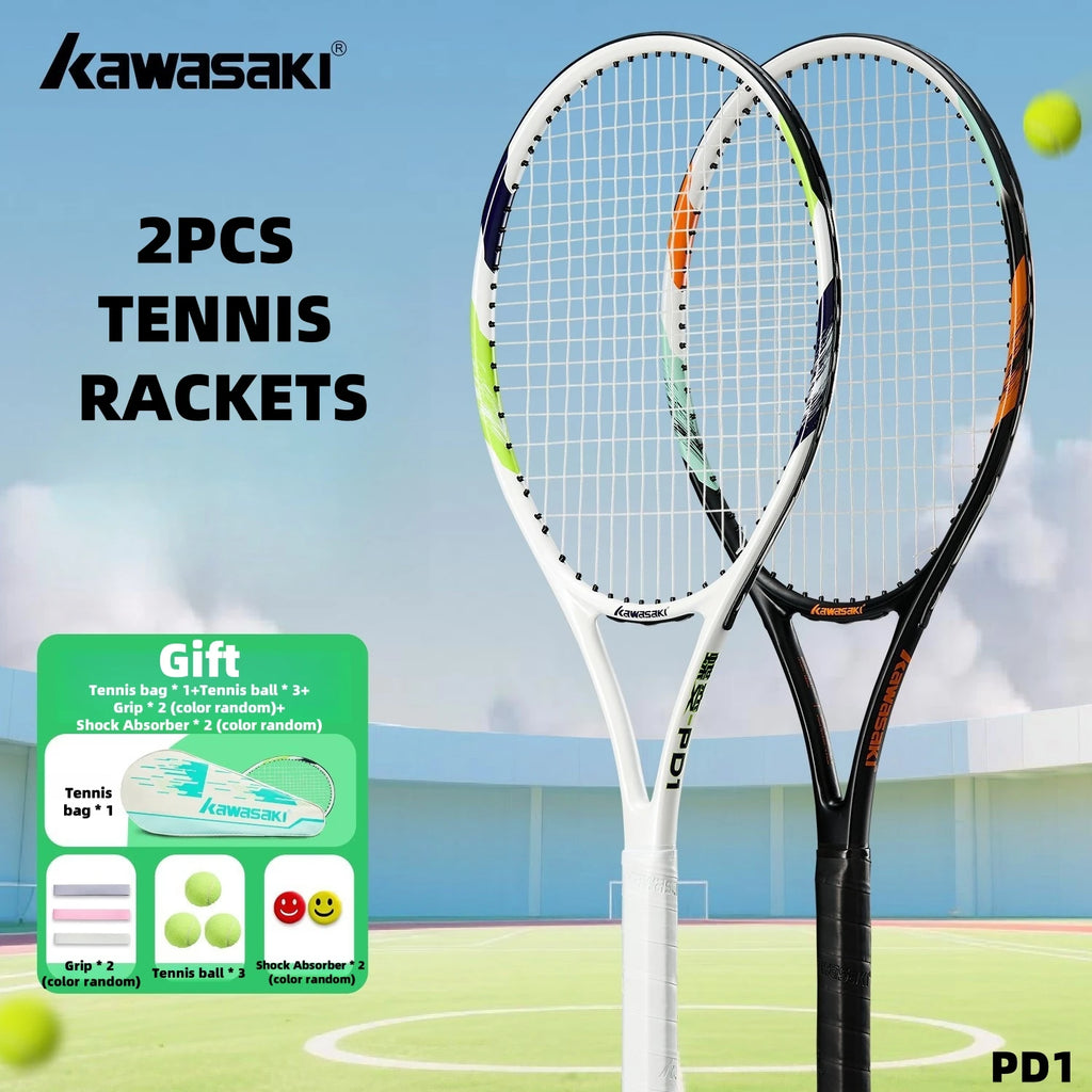 Kawasaki Light Tennis Rackets Set Carbon Composite Racquet Set KD1&PD1 Beginner Professional Shooting Men and Women Training Set