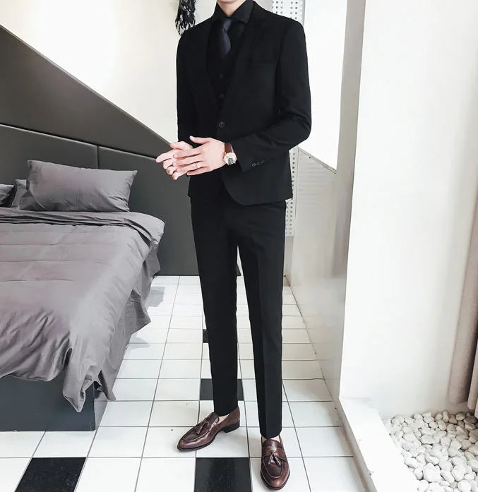 New Style Suits (Blazer+ Vest + Pants) Men's Fashion Business Wedding Gentleman Full Professional Interview Formal Casual Suit