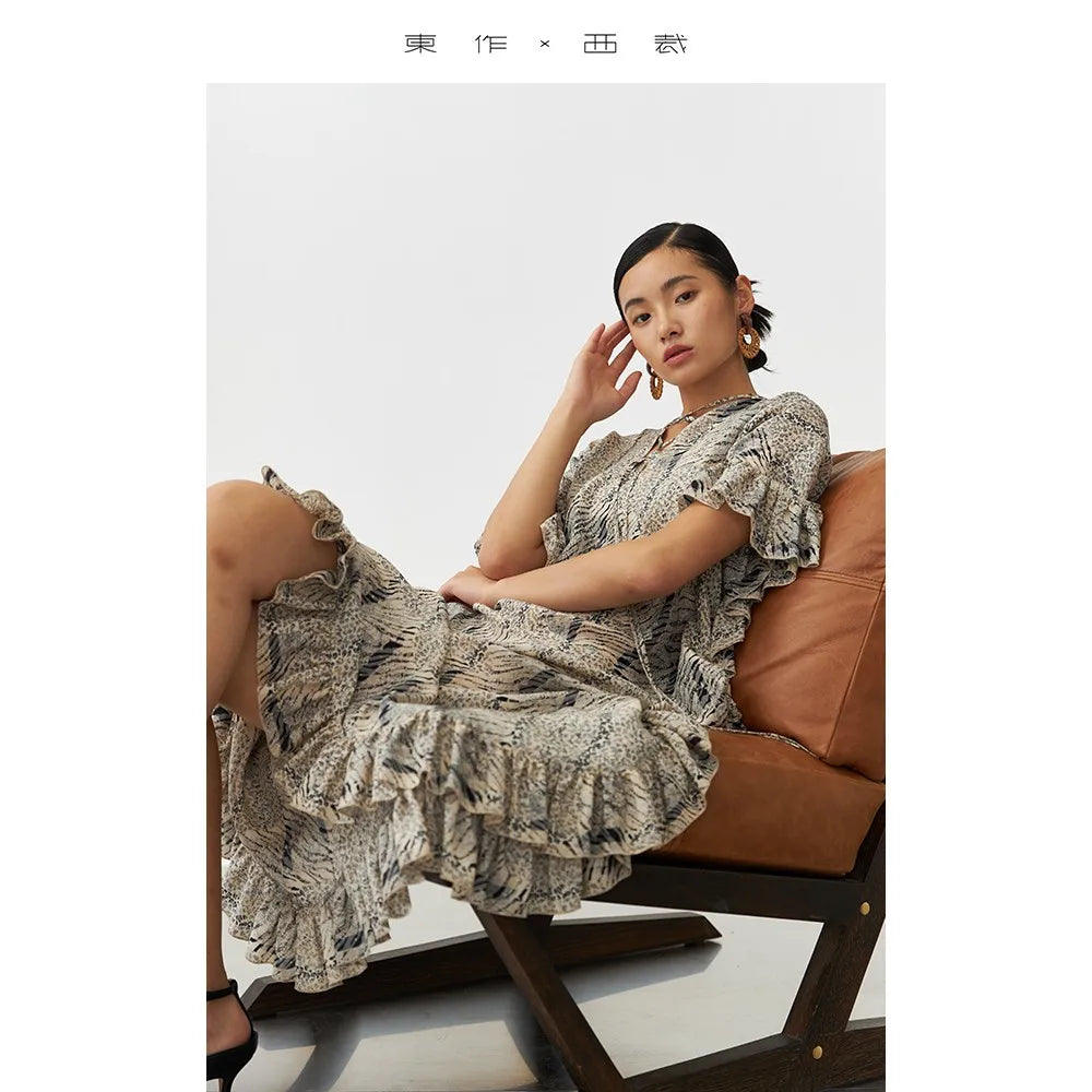 Animal Fiber Fabric~ Casual Dress for Women, Ruffled Silk Dress, Designer Niche Silk Long Dress, New Women's Fashion Secondary image