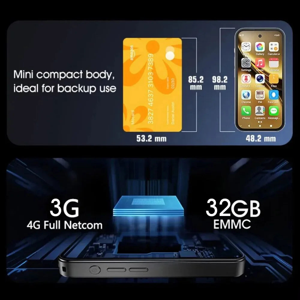UNIWA Q333 4G Full Bands MINI Smartphone Android 3GB+64GB Mobile Phone 2000mAh Face ID WhatsApp GPS Small Phone Support TF Card