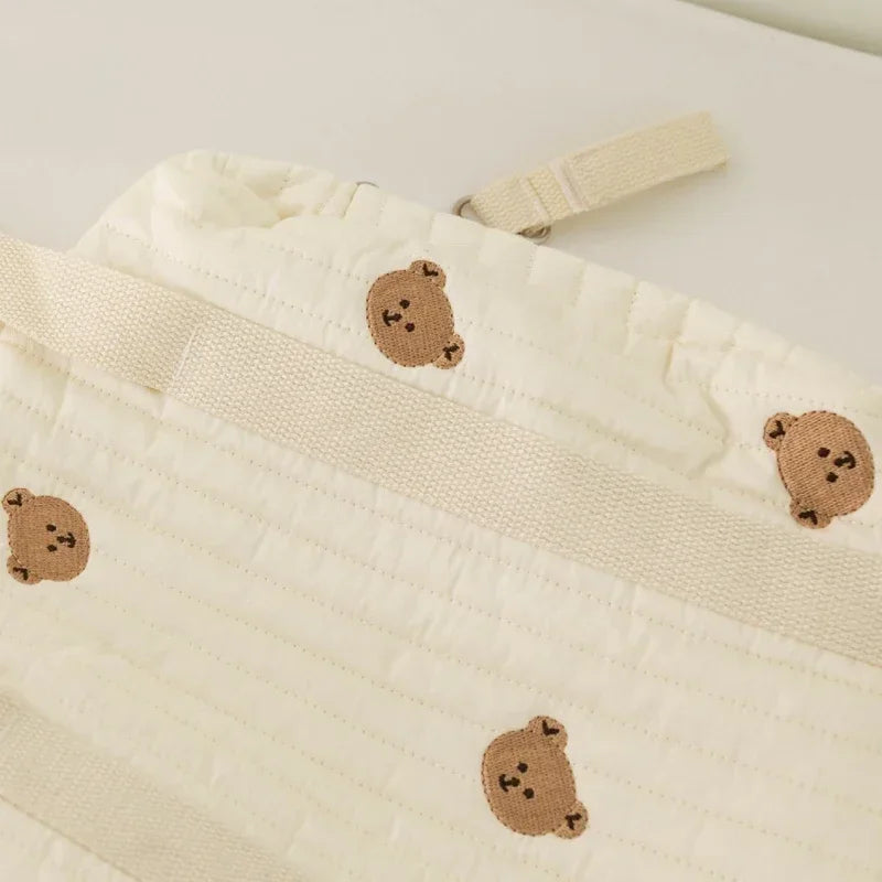 Cute Bear Baby Stroller Nappy Bag Korea Embroidery Cotton Mommy Bag Soft Maternity Shoulder Pack Portable Baby Diaper Organizer