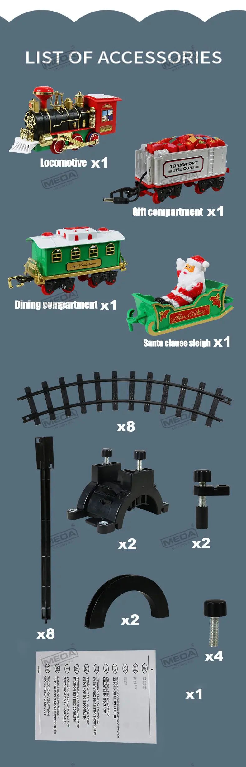 Battery Operate Railway Train with Sound&Light Railway Car Toys Christmas Train Tree Decoration Track  Electric Toys for Kids