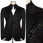 Luxury Costume Men Suit 2 Piece Sets Rhinestones Crystals Shawl Lapel Custom Wedding Slim Fit Tuxedos Blazer For Groom