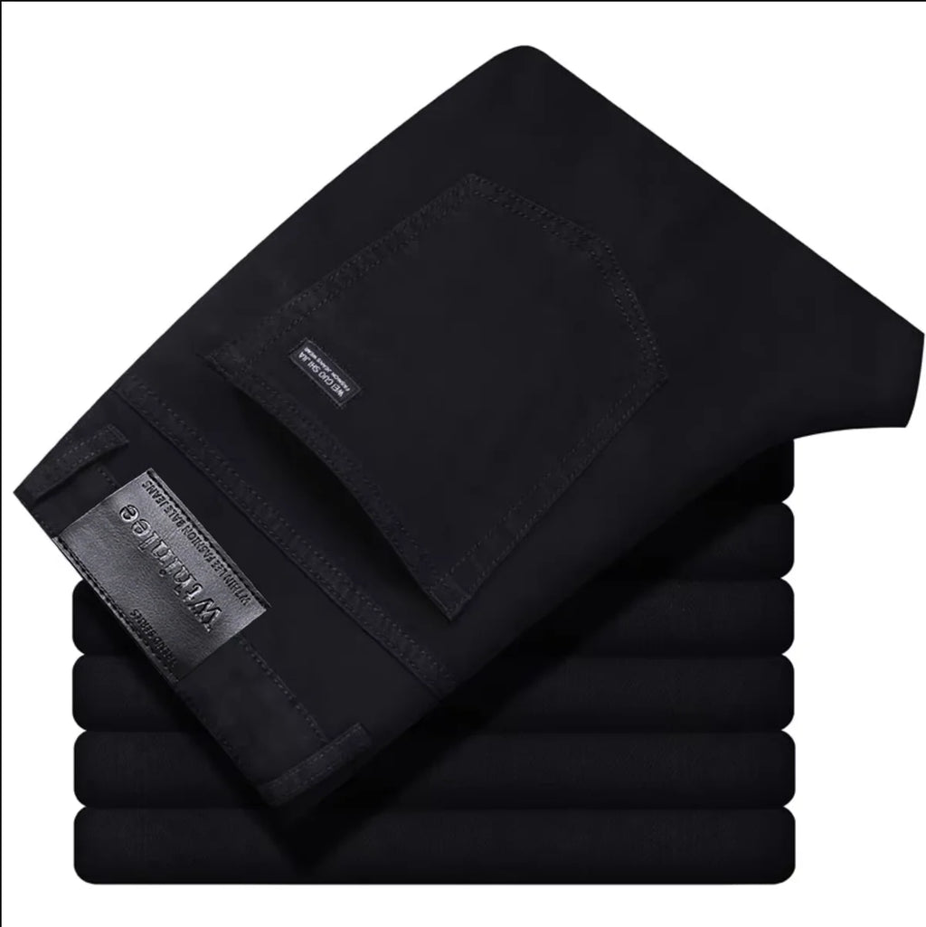 Wthinlee New Business Men's Jeans Casual Straight Stretch Fashion Classic Blue Black Work Denim Pant Trousers Male  Clothing
