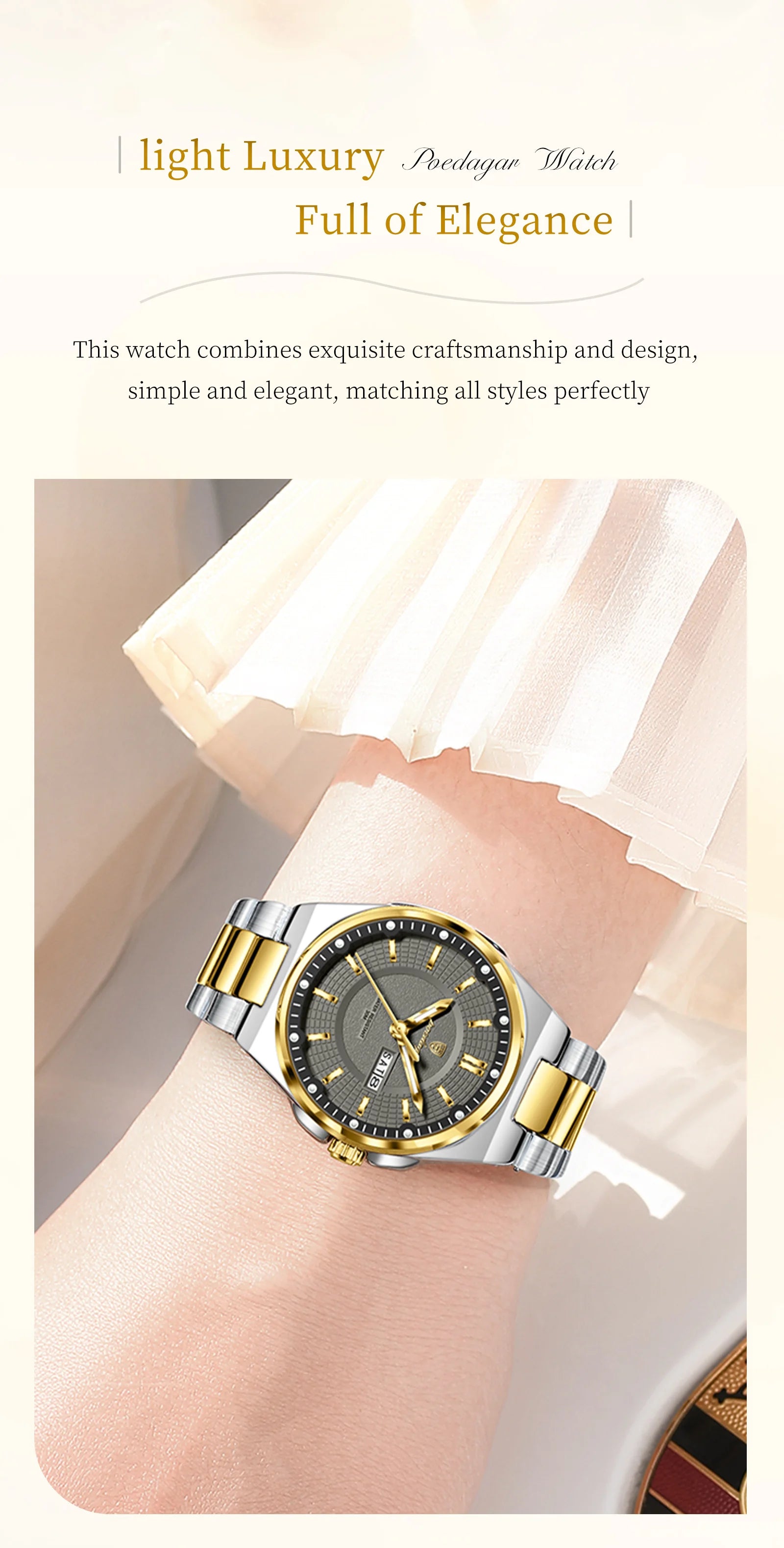 POEDAGAR Fashion Ladies Watch Top Elegant Week Date Woman Clock Quartz Stainless Steel Luminous Waterproof Women's Watches Reloj