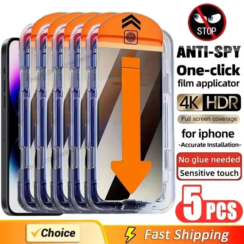 5PCS Dust Free Privacy Screen Protector For iPhone 17 Pro Max  16 Pro Max 15 14 11 12 13 X XR 16e Air Anti-spy Glass Easy Insta