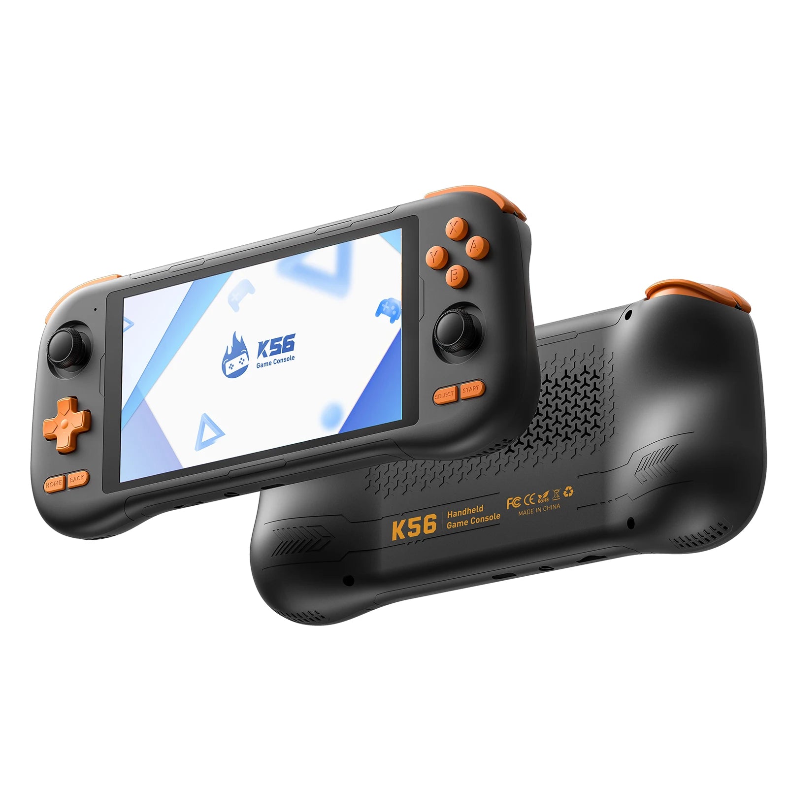 K56 Android 14 portable gaming console with 5.5-inch touchscreen and over 50 retro video game emulators for DC/MAME/SS