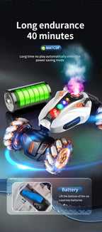 4WD RC Drift Car With Music Led Lights 2.4G Gesture Radio Remote Control Spray Stunt Car 360° Rotating Climbing Car Toys Gift