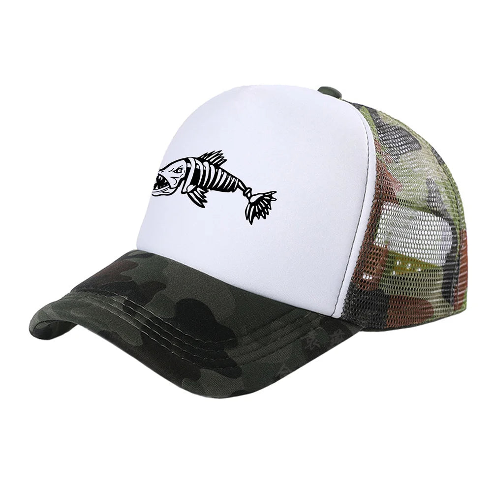 Men Outdoor Fishing Cap Fishing Hat Trucker Caps Hunting Has Fish Bones Snapback Hat MZ-495