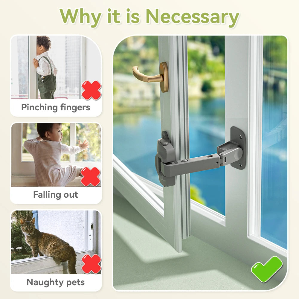 Updated Baby Window Safety Lock, Childproof Window Restrictor for UPVC, Adjustable Winodw Guard for Wooden, Metal Frames