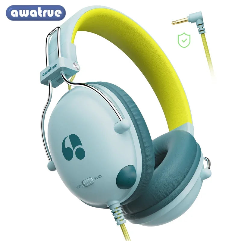 AWATRUE HK05 Kids Study Wired Children'S Headphones Stereo Sound Headset Kids Earphone with Mic Music Headset Limited Volume