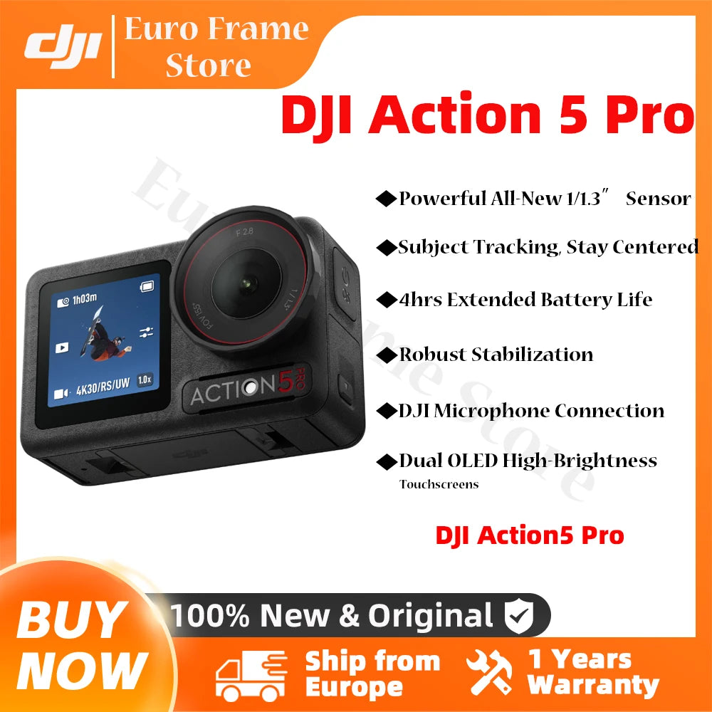 DJI Osmo Action 5 pro 1/1.3 ″ SSOR 4hrs Extended Battery Life twin OLED High-bright touchscreen Action 5