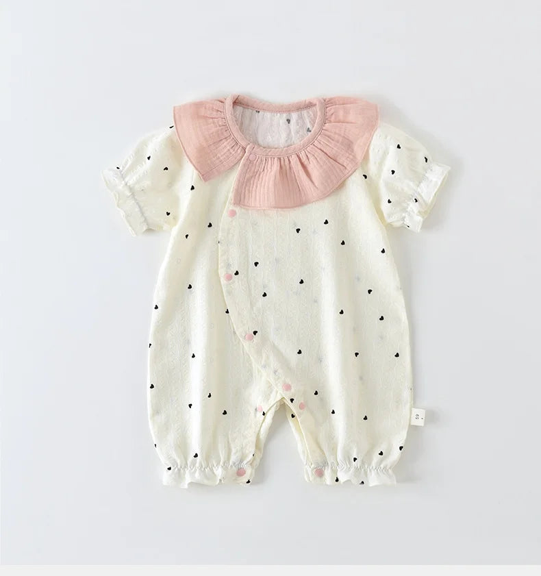 Baby Girls Summer Cute Heart Print Romper Ruffle Collar Infant Onesies Cotton 0-24M Newborn Comfort Jumpsuit Outfit Main image